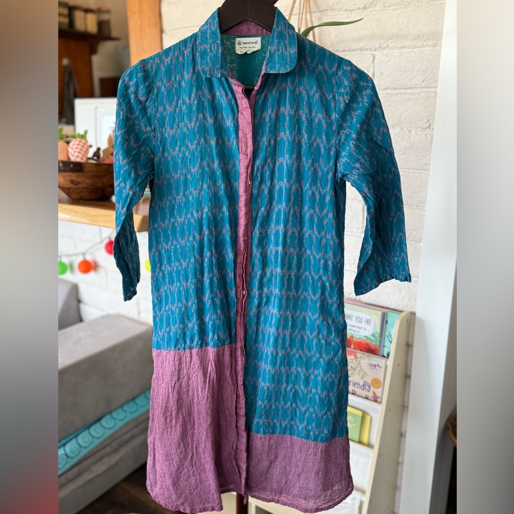 Teal and Purple Long Sleeve Dress
